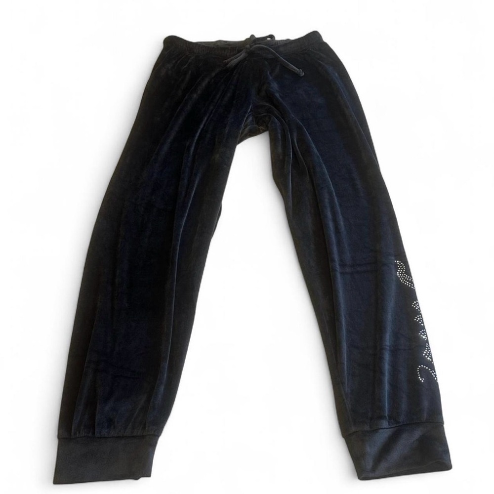 VTG Y2K Juicy Couture Women's M Velour Sleepwear Joggers Black Spellout Jeweled